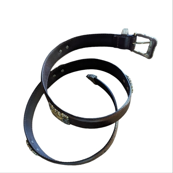 😄 Fossil brown genuine leather belt with silver hardware and design sz L - Picture 4 of 10